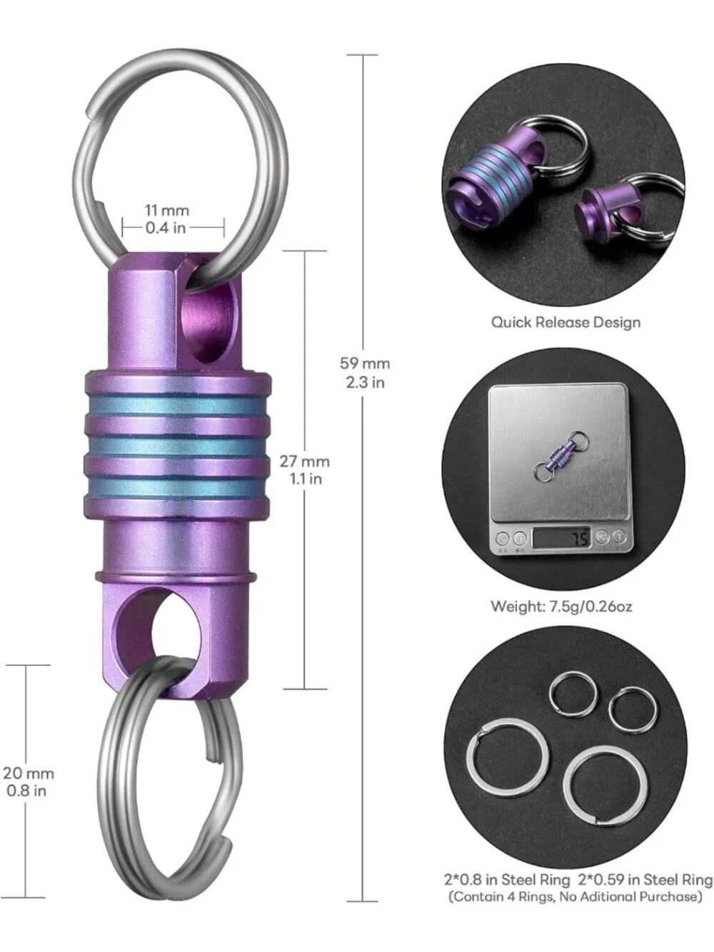 Small Detachable Titanium Keychain Ring - Quick Release, Lightweight & Durable